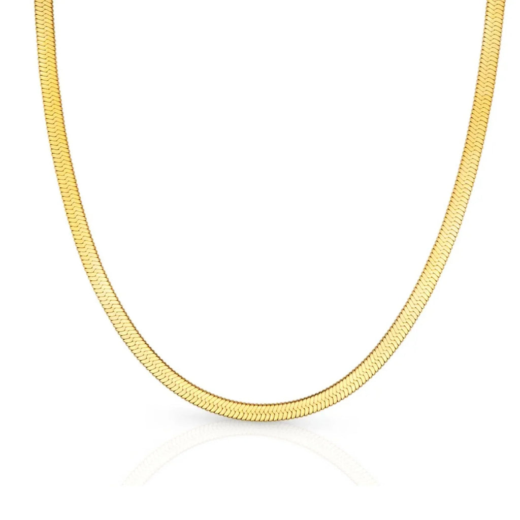 Herringbone Snake Chain Necklace - Flat Statement Choker Jewelry
