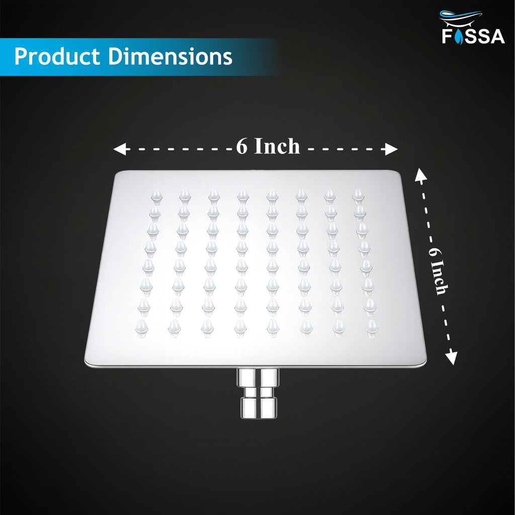 Ultra (6x6 Inches) 304- Grade Stainless Steel Chrome Finish Overhead Shower With Arm (12 Inch)