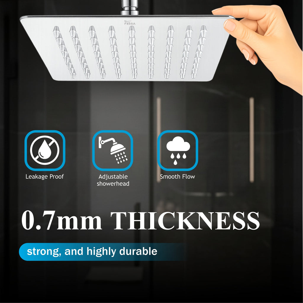 Ultra (6x6 Inches) 304- Grade Stainless Steel Chrome Finish Overhead Shower With Arm (12 Inch)