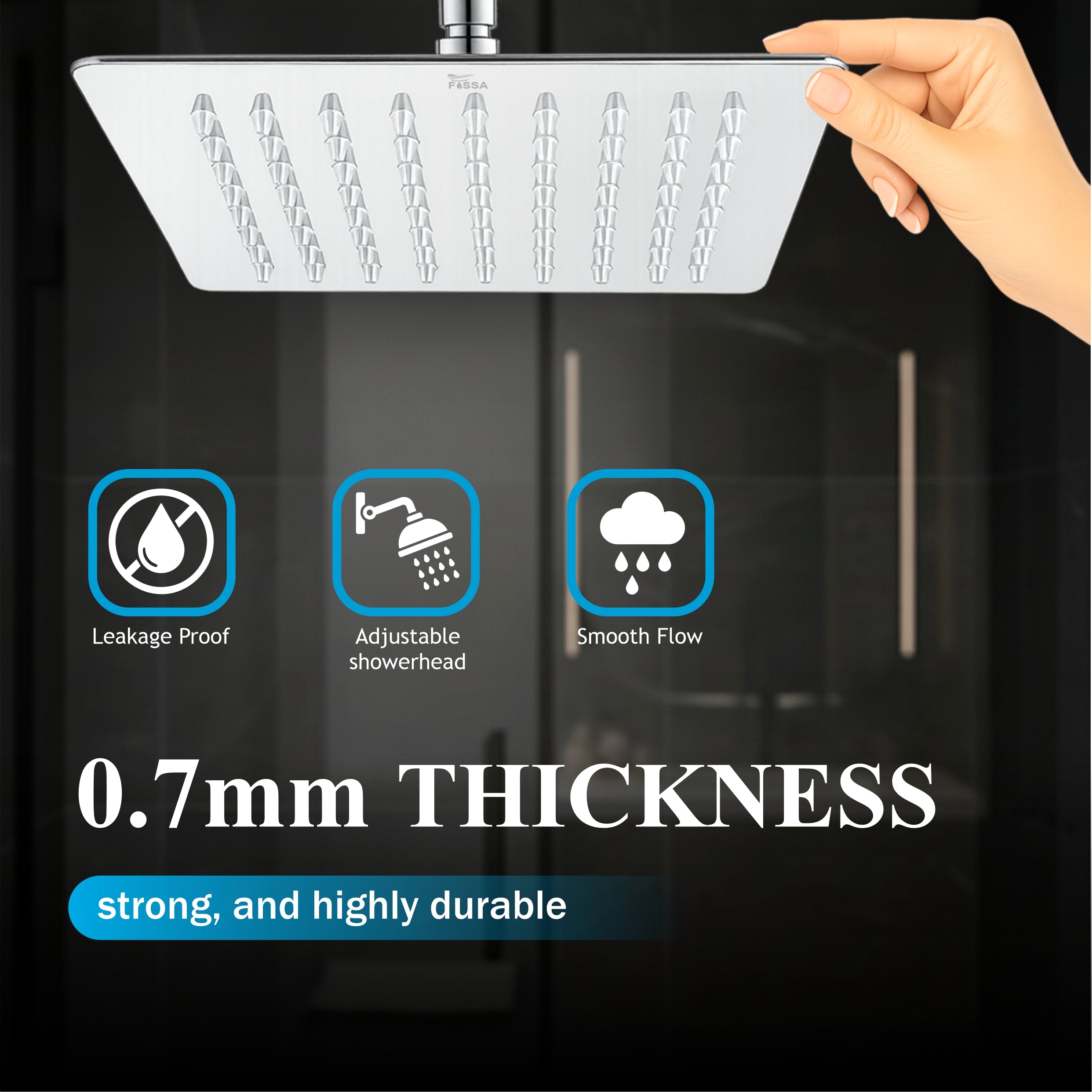 Ultra (6x6 Inches) 304- Grade Stainless Steel Chrome Finish Overhead Shower With Arm (12 Inch)