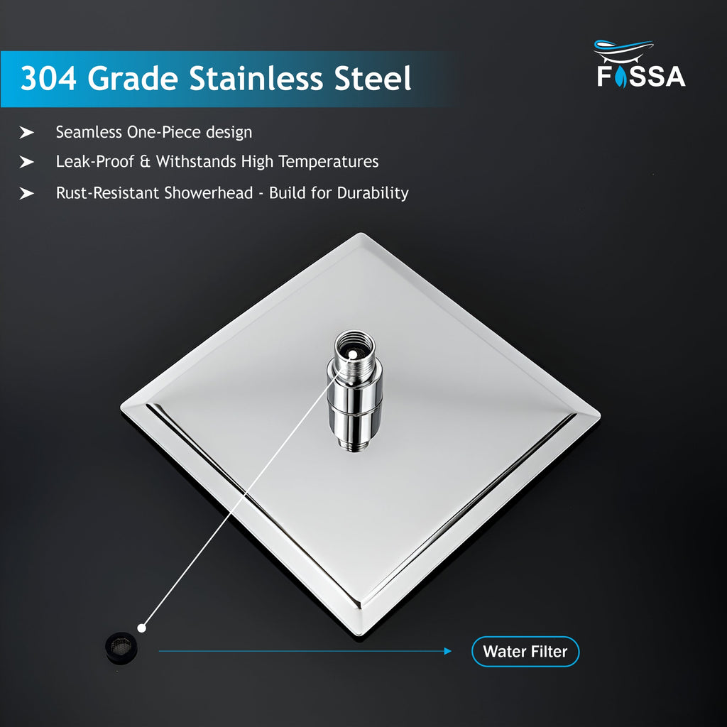 Ultra (6x6 Inches) 304- Grade Stainless Steel Chrome Finish Overhead Shower With Arm (12 Inch)