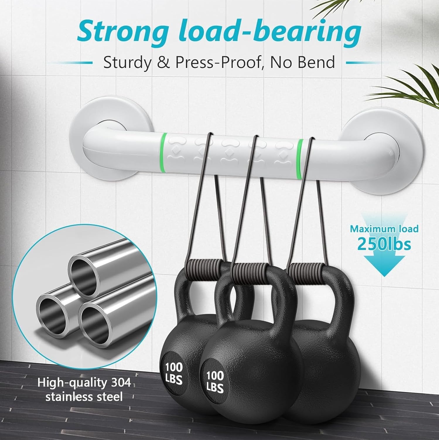 Fossa 24 Inch 304 Stainless Steel Luminous Grab Bar Wall Mounted Safety Balance Handle | Non-Slip for Elderly, Kids | Strong Load Bearing Armrest- Pack of 1 White (Matte Finish)