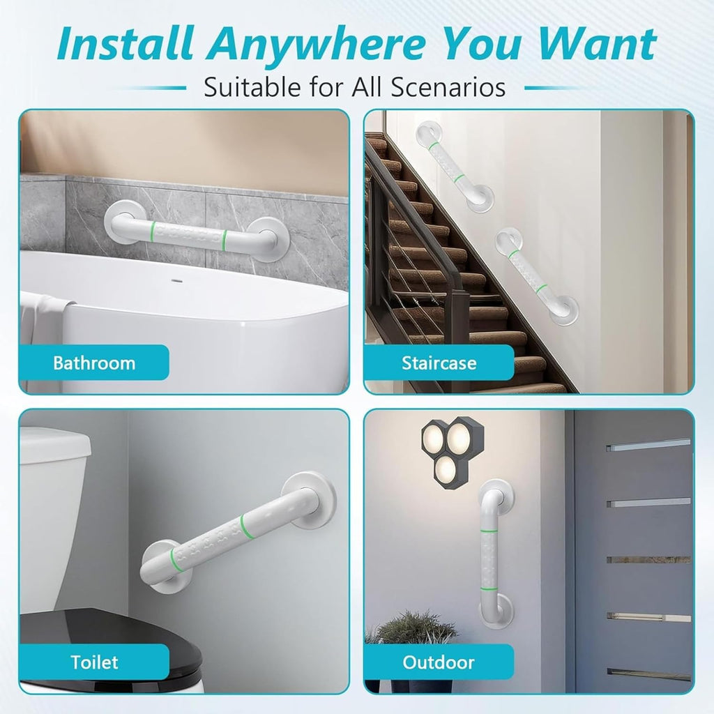 Fossa 24 Inch 304 Stainless Steel Luminous Grab Bar Wall Mounted Safety Balance Handle | Non-Slip for Elderly, Kids | Strong Load Bearing Armrest- Pack of 1 White (Matte Finish)