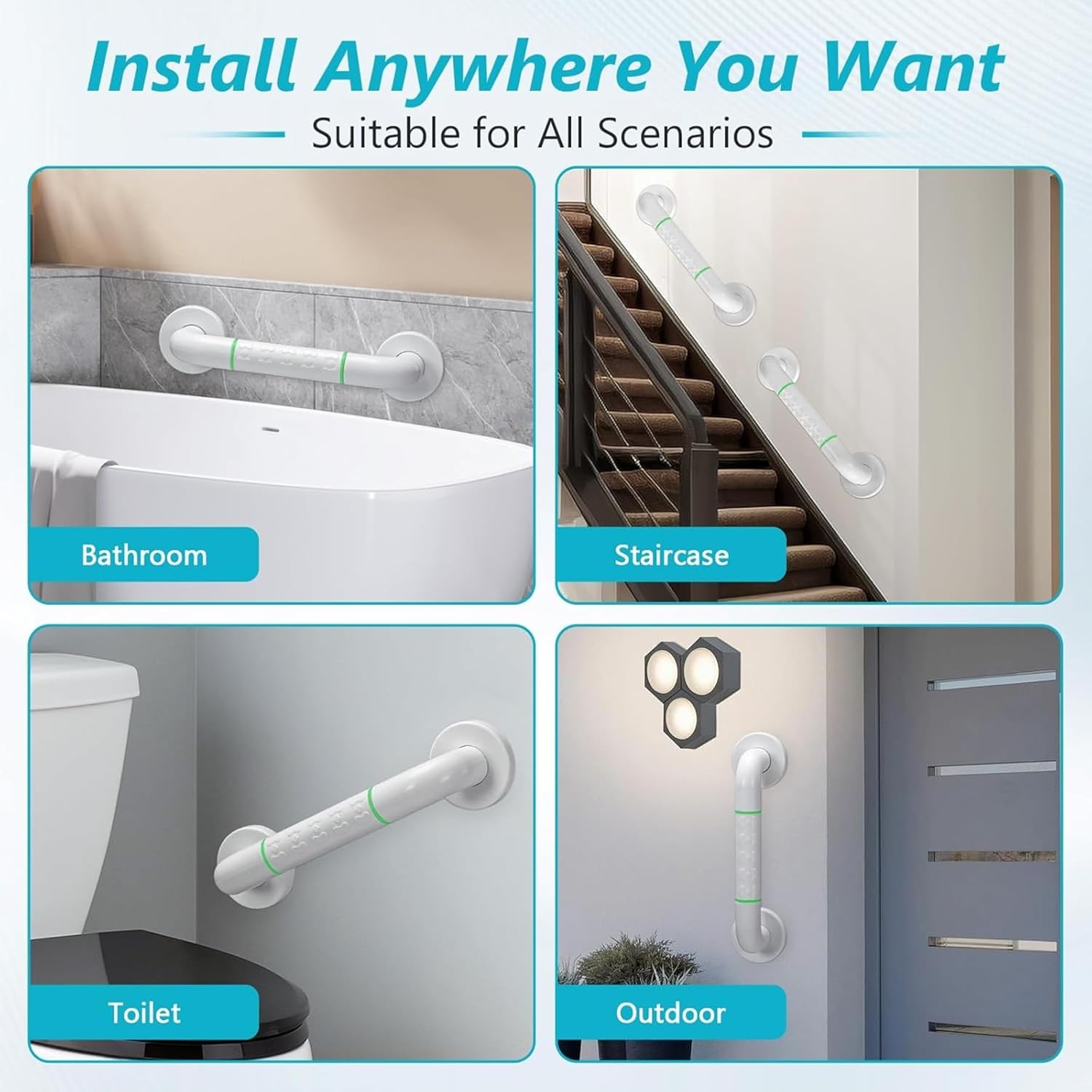 Fossa 24 Inch 304 Stainless Steel Luminous Grab Bar Wall Mounted Safety Balance Handle | Non-Slip for Elderly, Kids | Strong Load Bearing Armrest- Pack of 1 White (Matte Finish)