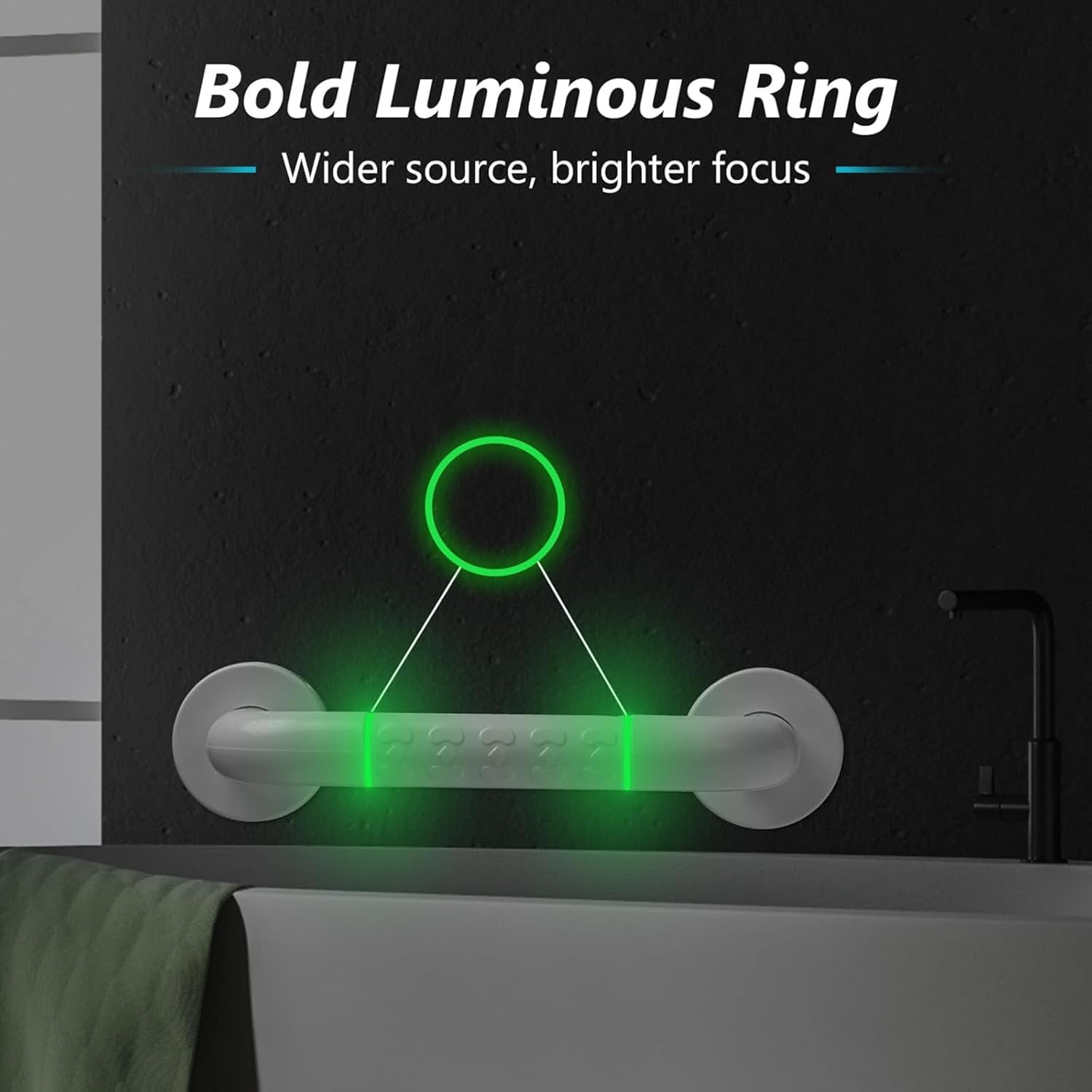 Fossa 24 Inch 304 Stainless Steel Luminous Grab Bar Wall Mounted Safety Balance Handle | Non-Slip for Elderly, Kids | Strong Load Bearing Armrest- Pack of 1 White (Matte Finish)