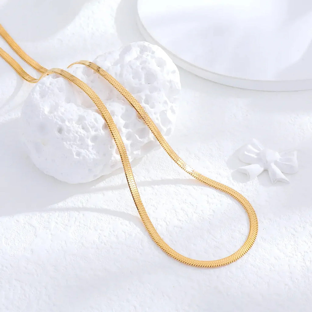 Herringbone Snake Chain Necklace - Flat Statement Choker Jewelry