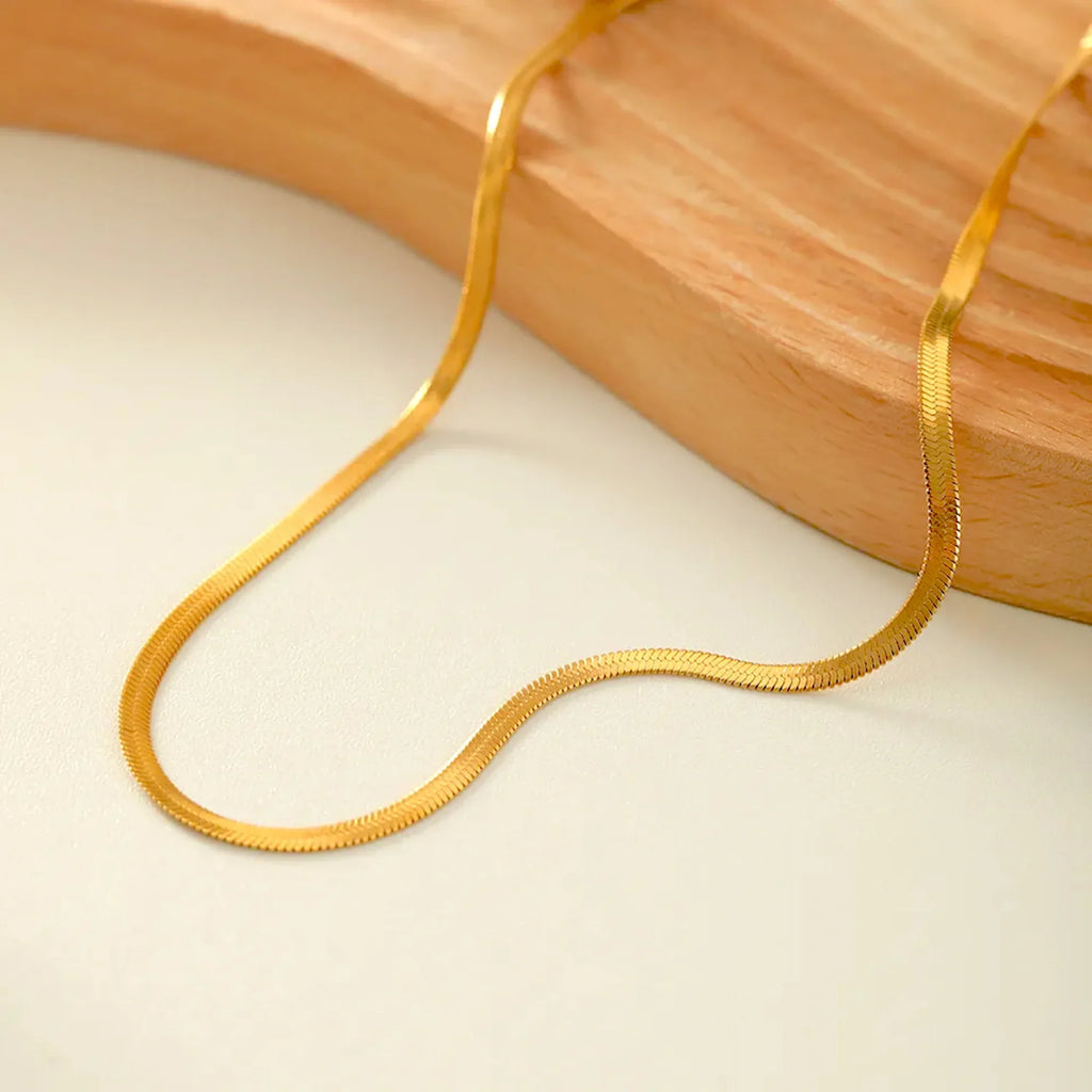 Herringbone Snake Chain Necklace - Flat Statement Choker Jewelry
