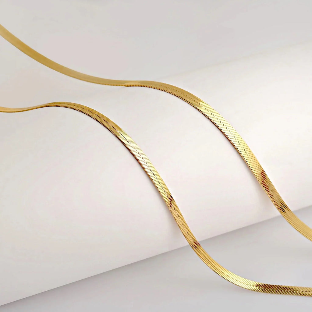 Herringbone Snake Chain Necklace - Flat Statement Choker Jewelry